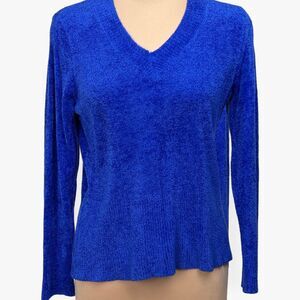 Worthington V Neck Knit Sweater Petite Large Pullover Royal Blue Stretch Comfort